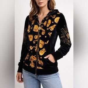 Black Velvet Gold Baroque Hoodie Jacket – Versace Inspired – Size M